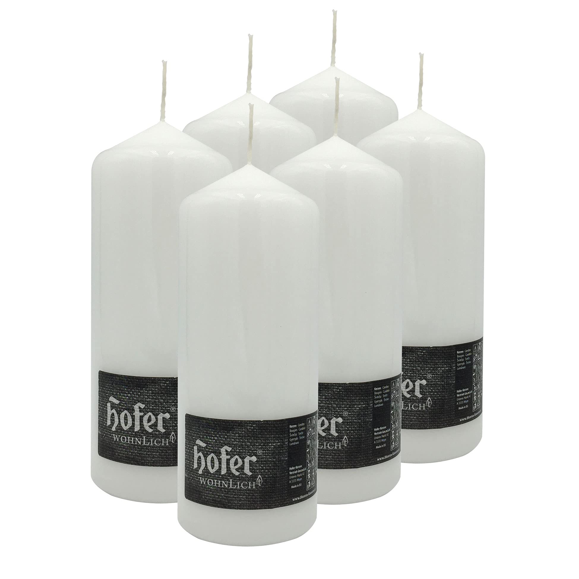 Hofer Candela Cera a Colonna Cilindrica Pilastro - Set di 6 Candele - 80 x 200 mm - Colore Bianco - Lunga Durata: 80 Ore - Antigoccia, No Fumo, Senza Odore - 2 Pacchi di 3 Unità - Qualità EU