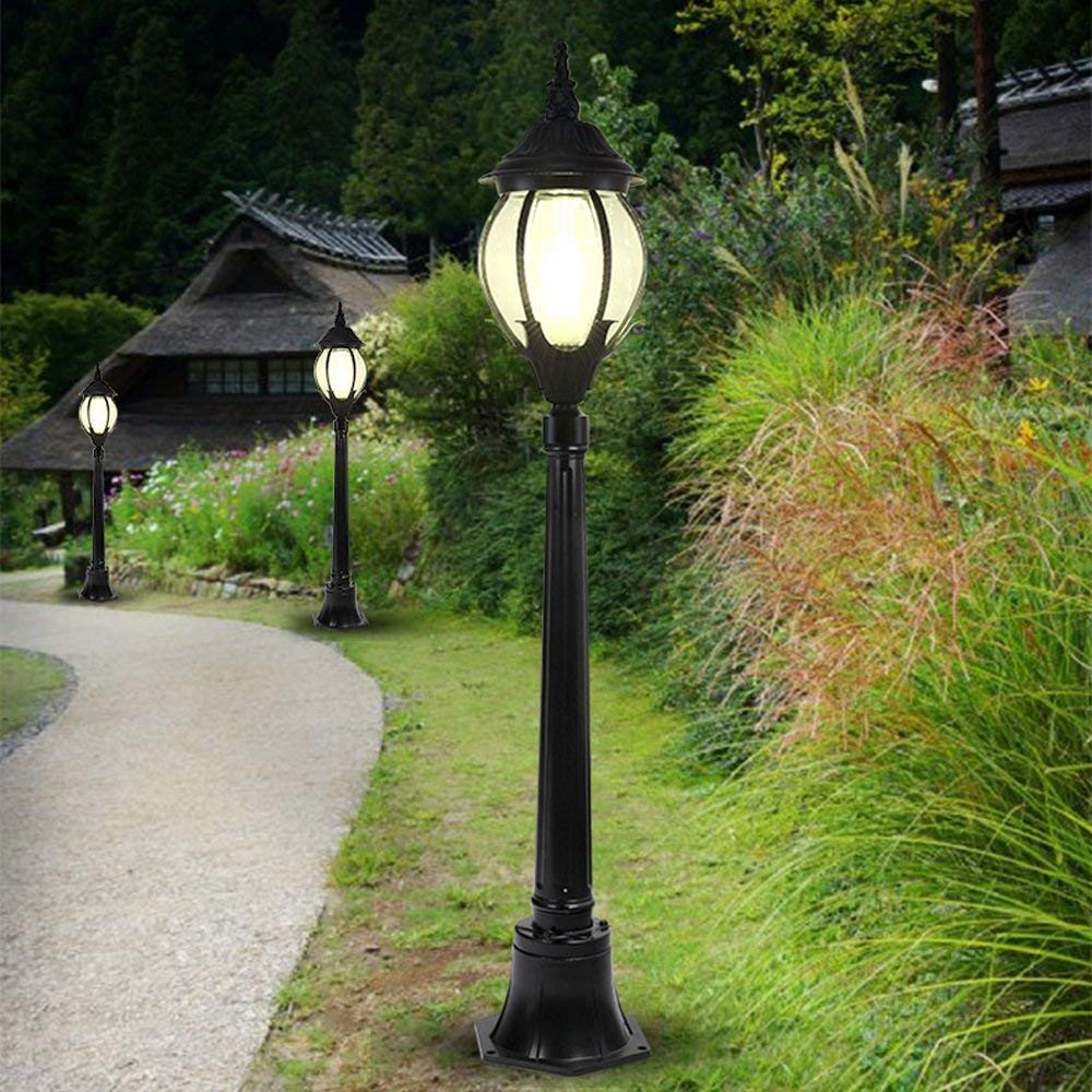 Amerykański retro vintage antyczny wodoodporny szklany ogród trawnikowy europejski słup słupowy lampa aluminiowa willa wspólnota dziedziniec wysoki słup krajobraz trawnik,Black-175cm