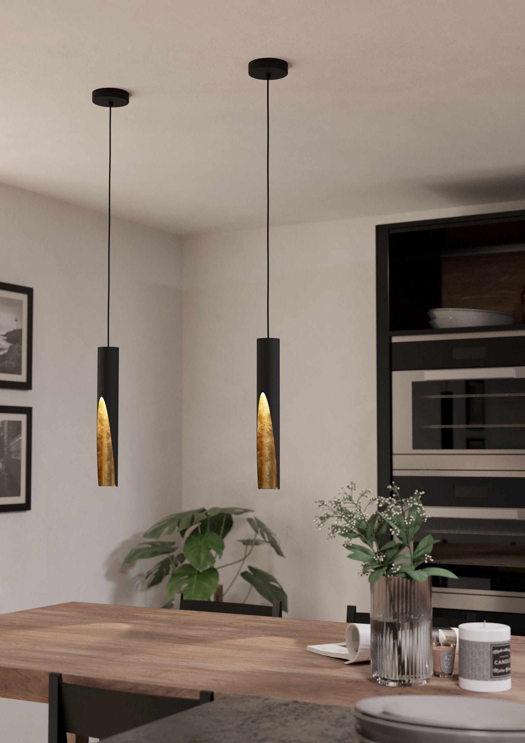 Eglo Suspension luminaire LED Barbotto, lampe de plafond suspendue pour | salon et salle à manger, éclairage indirect, métal noir et doré, avec ampoule GU10, blanc chaud
