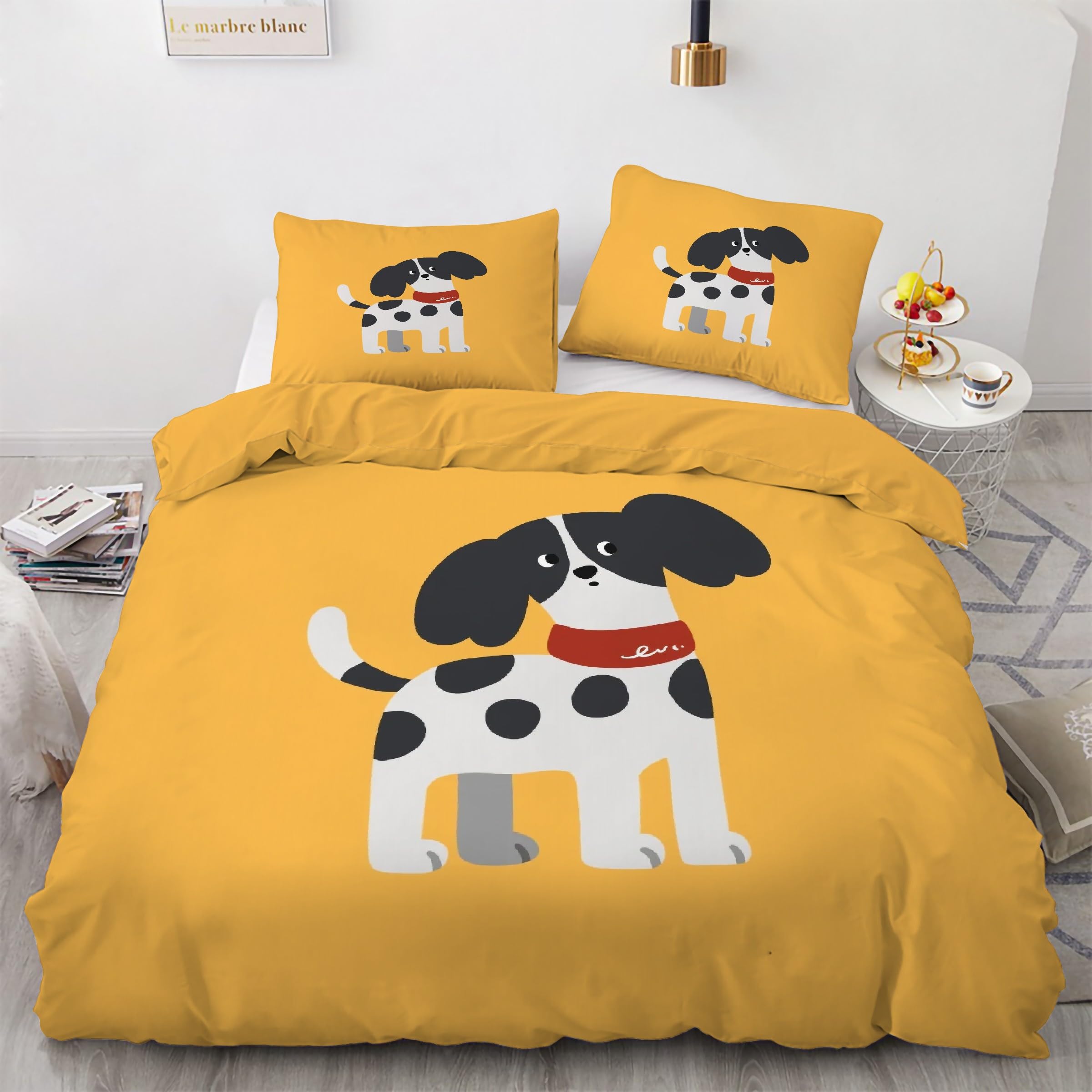 Housse de couette chiot 220x240 infroissable ensemble de literie jaune