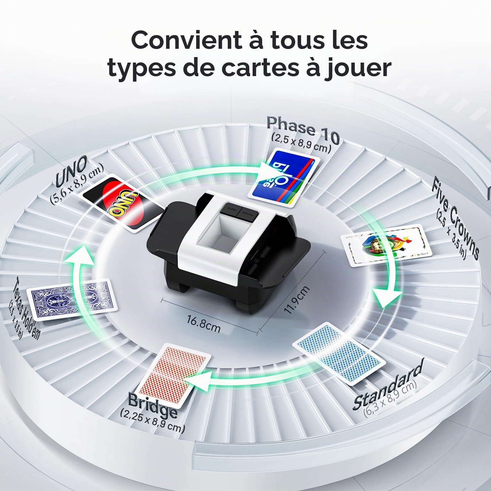 KPAW Mélangeur Automatique – 1 à 2 Bureaux, Batterie Rechargeable de 2000 mAh, opération en Une Pression, Portable et innovante, adaptée pour Les Jeux de Cartes à Domicile, Le Poker, Le Texas Hold'em