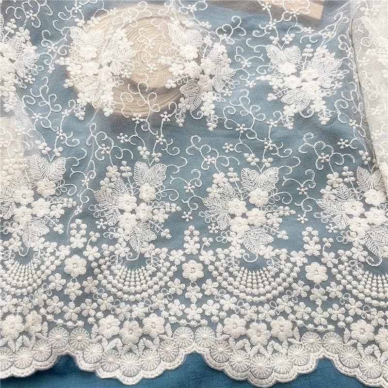 2 Yards x 40cm Width Vintage Floral Embroidery Lace Fabric Trim (Beige)