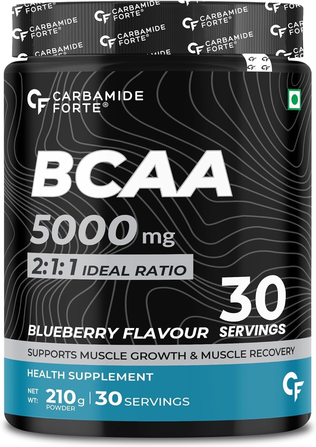 Carbamide Forte BCAA 5000mg Supplement for Men & Women 7g Serving with Ideal 2:1:1 Ratio | BCAA Powder for Muscle Growth & Muscle Recovery - Blueberry Flavour - 210g