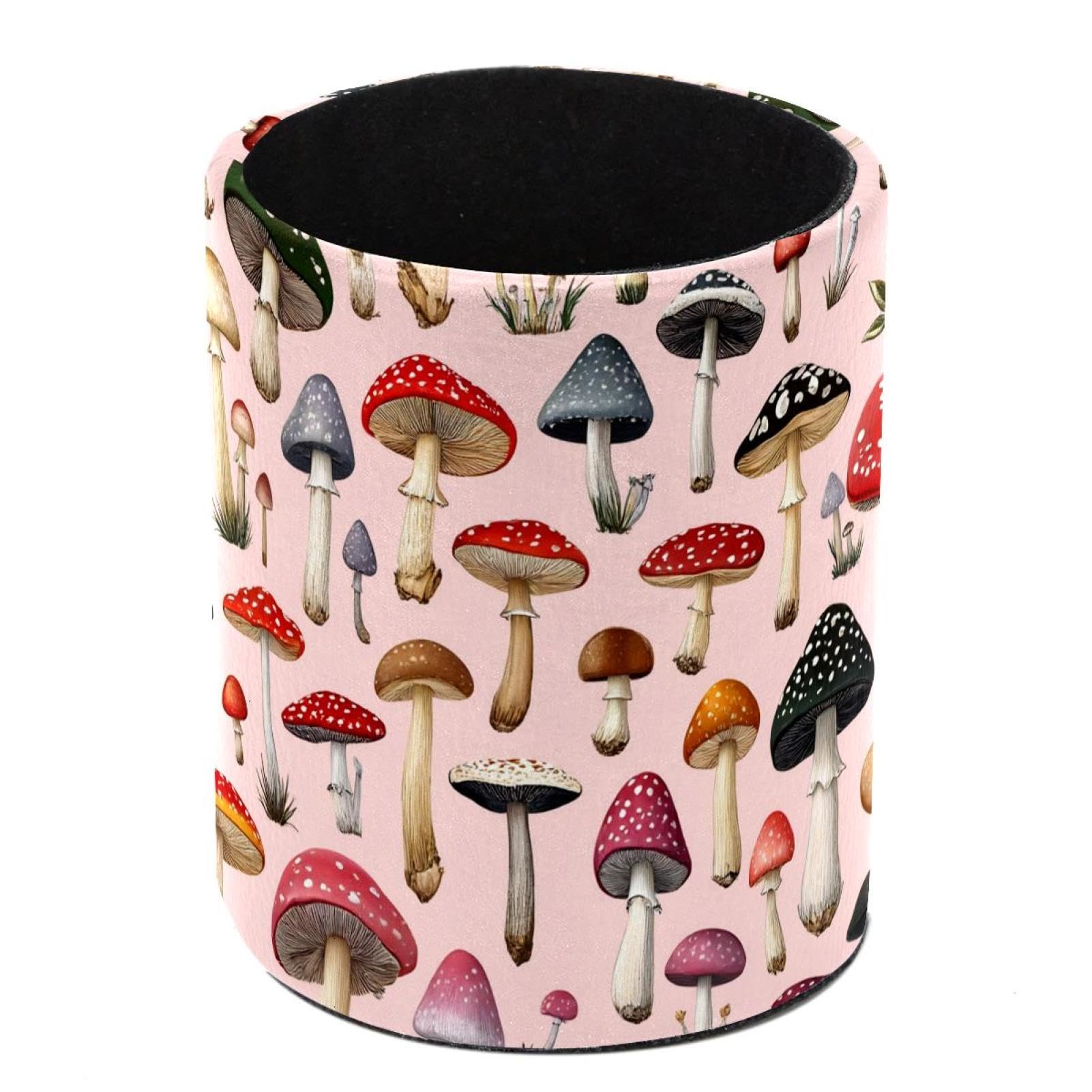 HEOEH Mushroom Pen Holder for Desk, PU Leather Pencil Holder Pen Cup Marker Holder Makeup Brush Holders, Desk Accessories & Workspace Organizers for Home, Office