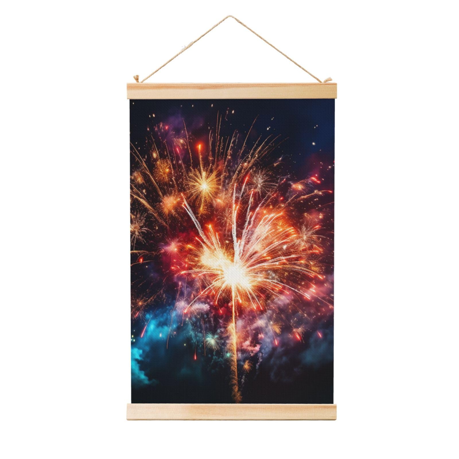 Explosion Firework Poster Wooden Shaft Hanging Poster Wall Hanging Banner Canvas Artwork with Wood Frames 16"x24" Modern Artwork Decor Ready to Hang Wall Art for Home Decor Scroll Painting