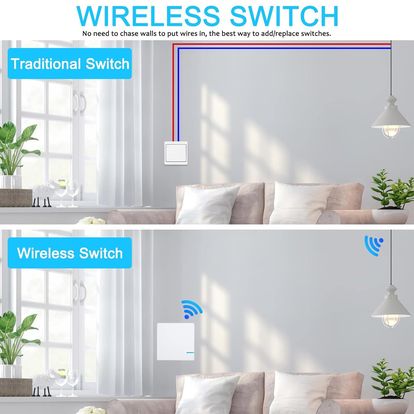 Funkschalter 230V, NineLeaf Funk Lichtschalter Set, 10A 1000W Funklichterschalter, Upgrade für versteckte Verkabelung, 400 m Funkreichweite, IP66 Wasserdicht, Max Geeignet Für 1000W Lampe, 3SET