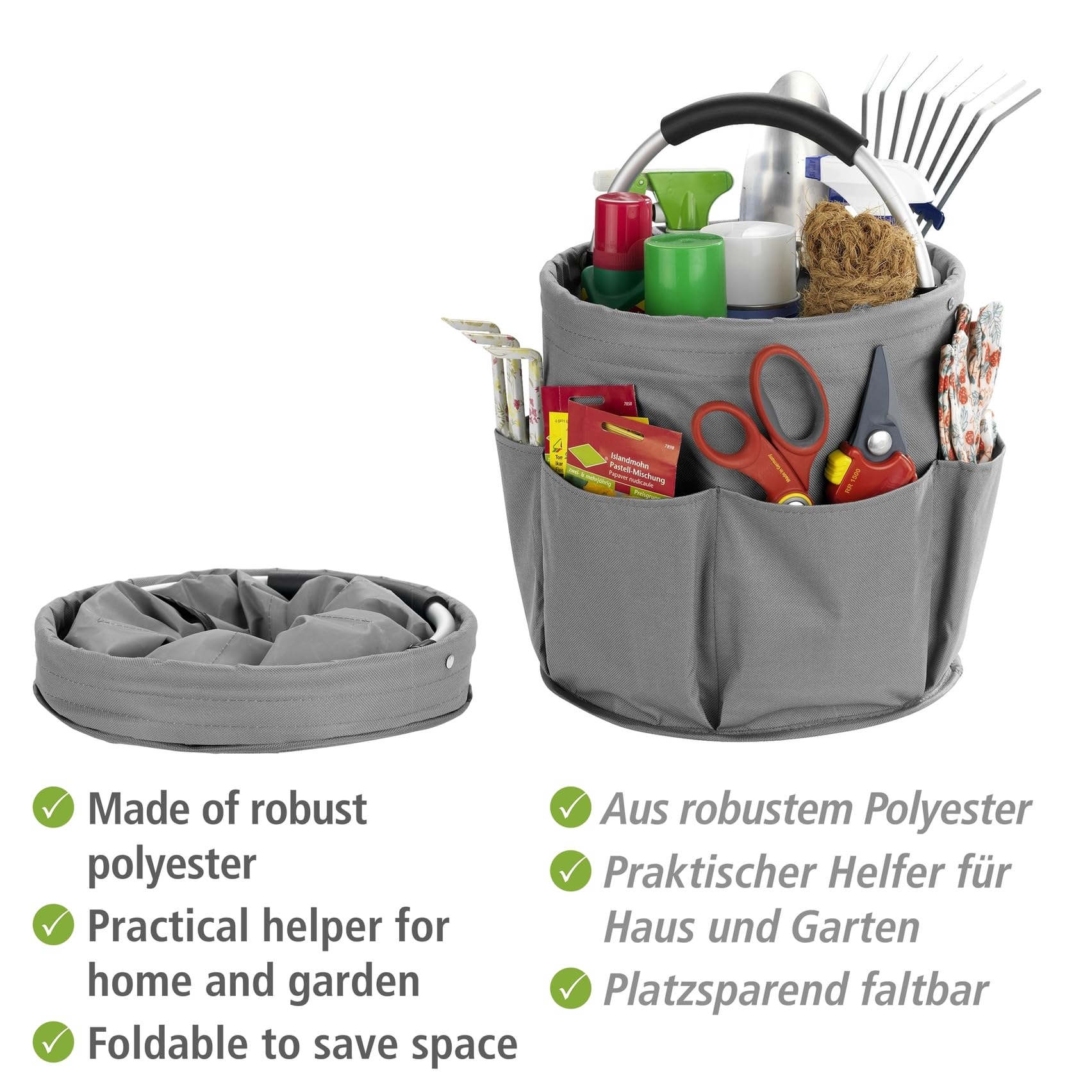 WENKO Organizer universale per la pulizia della casa e del giardino con 6 scomparti per elettrodomestici, attrezzi, utensili per la pulizia, Ø 28 x 26,5 cm, antracite