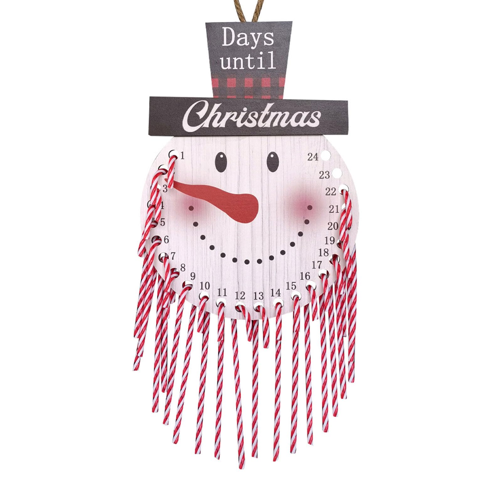 Yhplxyuus 1Set Christmas Countdown Calendar Snowman Hanging Wooden Advent Calendar with 24 Candy Cane Ornament for Home Decor Christmas Advent