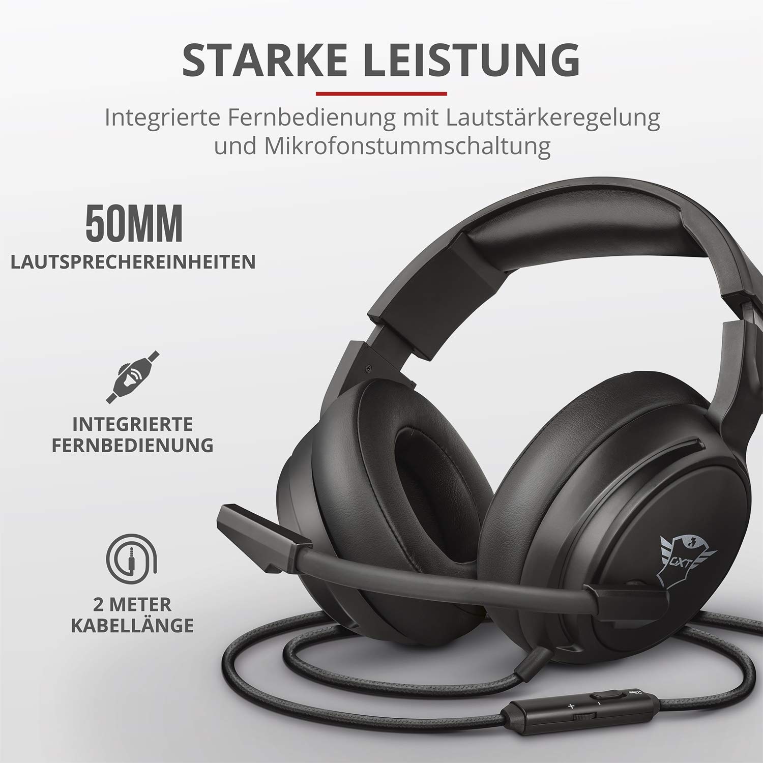 Trust Gaming Headset GXT 433 mit Mikrofon für PS4, PS5, PC, Nintendo Switch, Xbox Series X, Xbox One - Pylo Kabelgebundene Gaming-Kopfhörer mit Geflechtkabel, 50 mm-Aktivlautsprecher - Schwarz