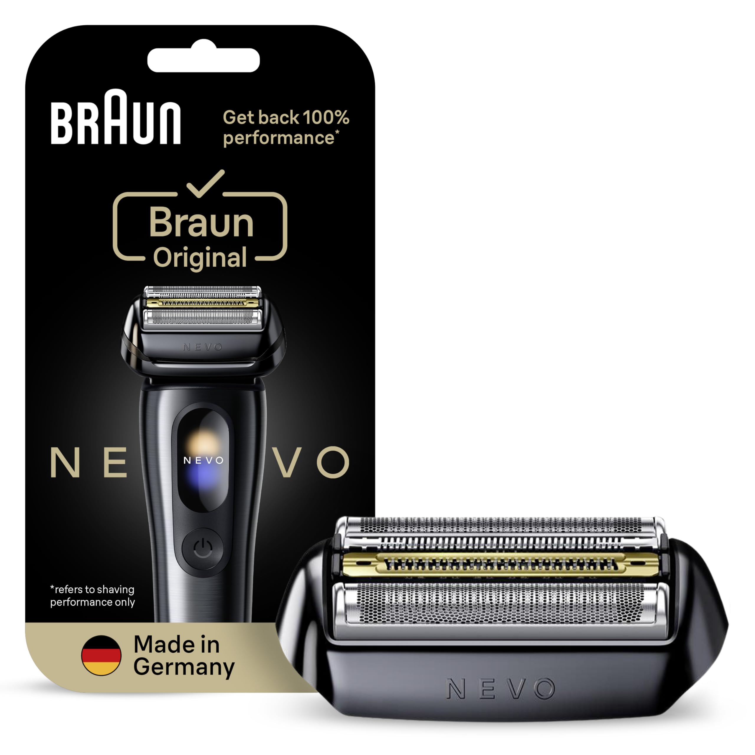 Braun Testina di Ricambio ORIGINALE Per Rasoio Elettrico Barba NEVO, Recupera il 100% delle Prestazioni, Nero