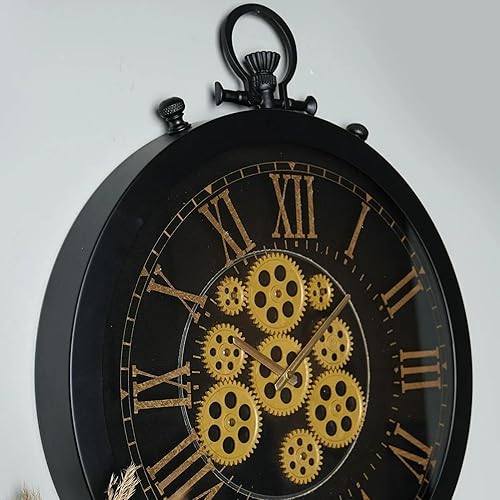 Miniatura 162 de Reloj de pared de metal de 20 pulgadas, redondo, silencioso, moderno, analógico, grande, funciona con pilas, reloj de pared para sala de estar, Negro