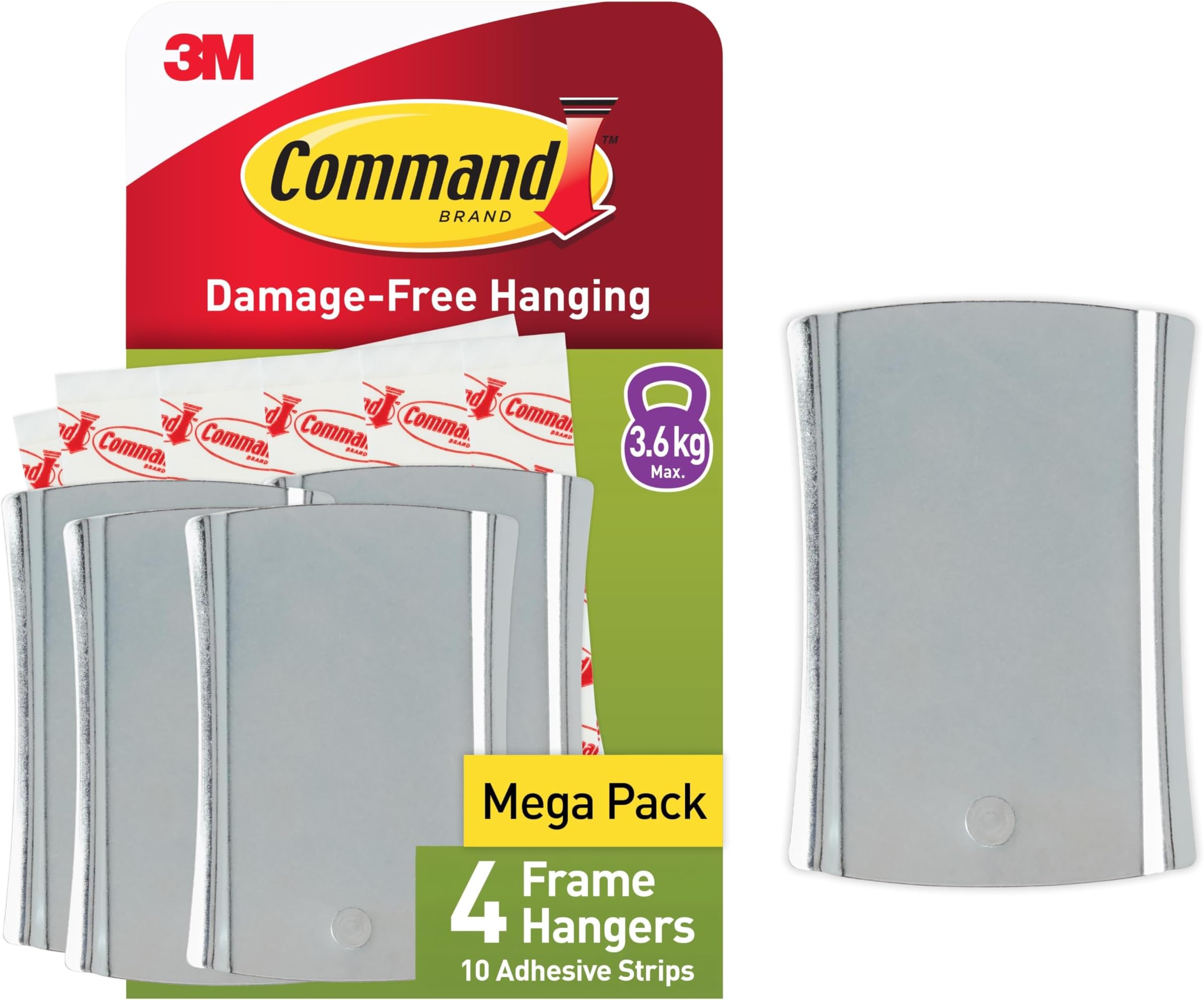 Command Jumbo Universal Sticky Nail, 4 Hooks 10 Adhesive Strips - Ideal to Hang Sawtooth, D-Ring or Wire-Suspended Frames Damage Free