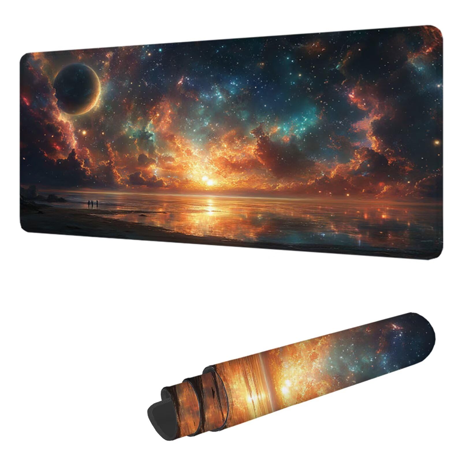 Gwiaździste niebo podkładka pod mysz XXL 1000 x 500 mm duża podkładka pod mysz dla graczy Jezioro pod ręką biurko szyte krawędzie wodoodporna antypoślizgowa, do komputera, laptopa poprawia dokładność