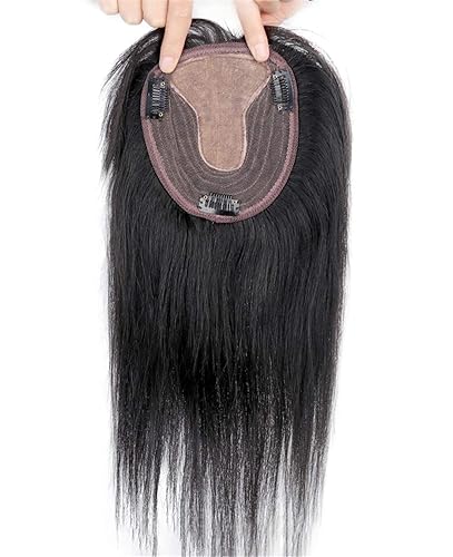 Postizo grueso para la frente de 4.7 x 5.5 pulgadas, base de seda con clip para cabello fino, 10 pulgadas, negro