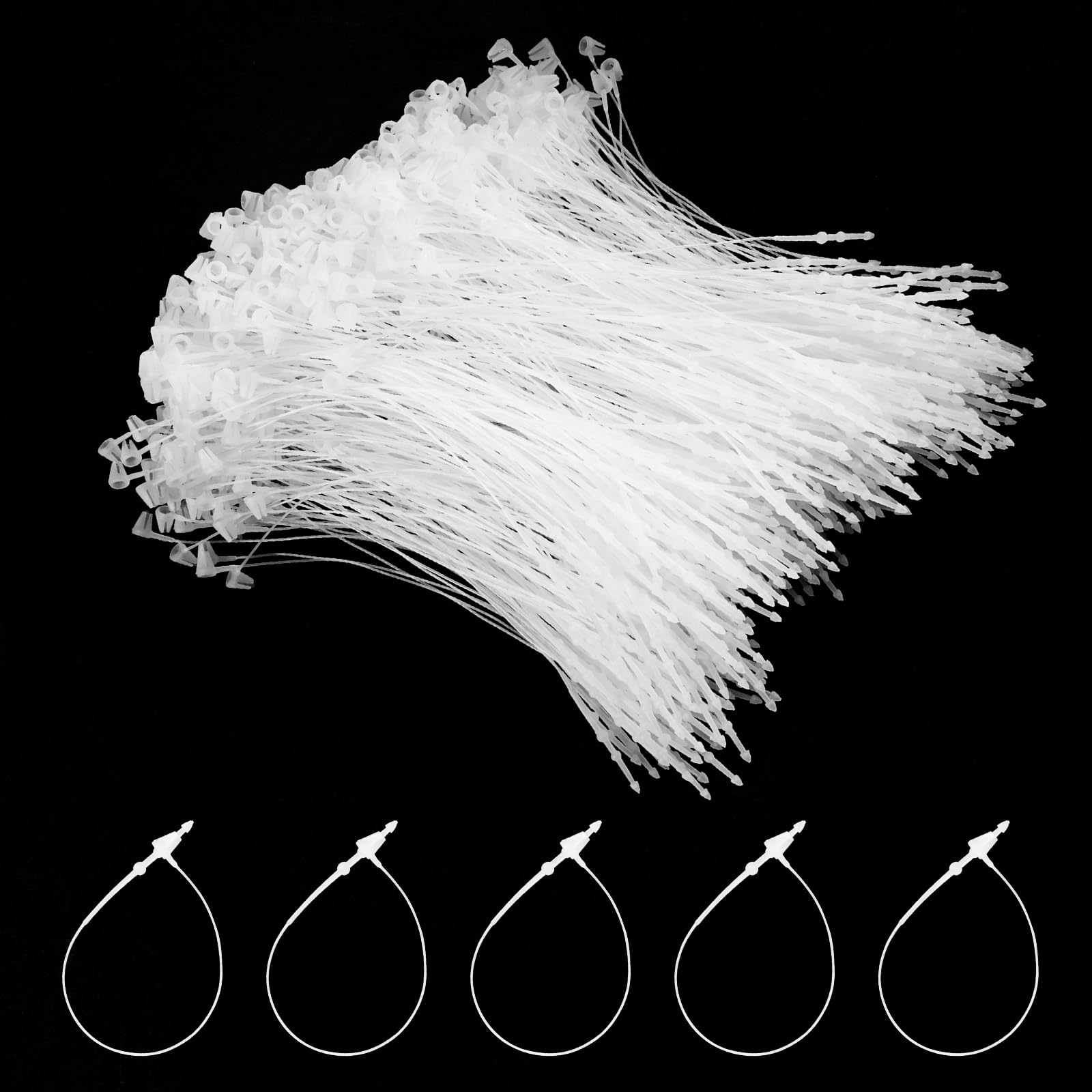 Flintronic 1000PCS Plastic Fastener, Disposable Plastic String for Hang Tags, Self Locking Security tag Ties, Transparent Price Tags for Clothes, Products, Brand Tag, Price Attaching Labels