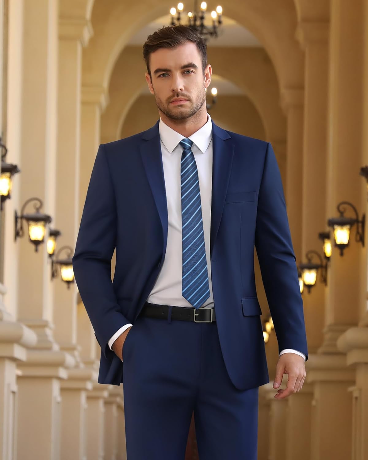 Cooper & Nelson Men's Suit 2 Piece Set, One Button Slim Fit Tuxedo with Jacket Pants Tie for Wedding, Business, Prom - Image 2