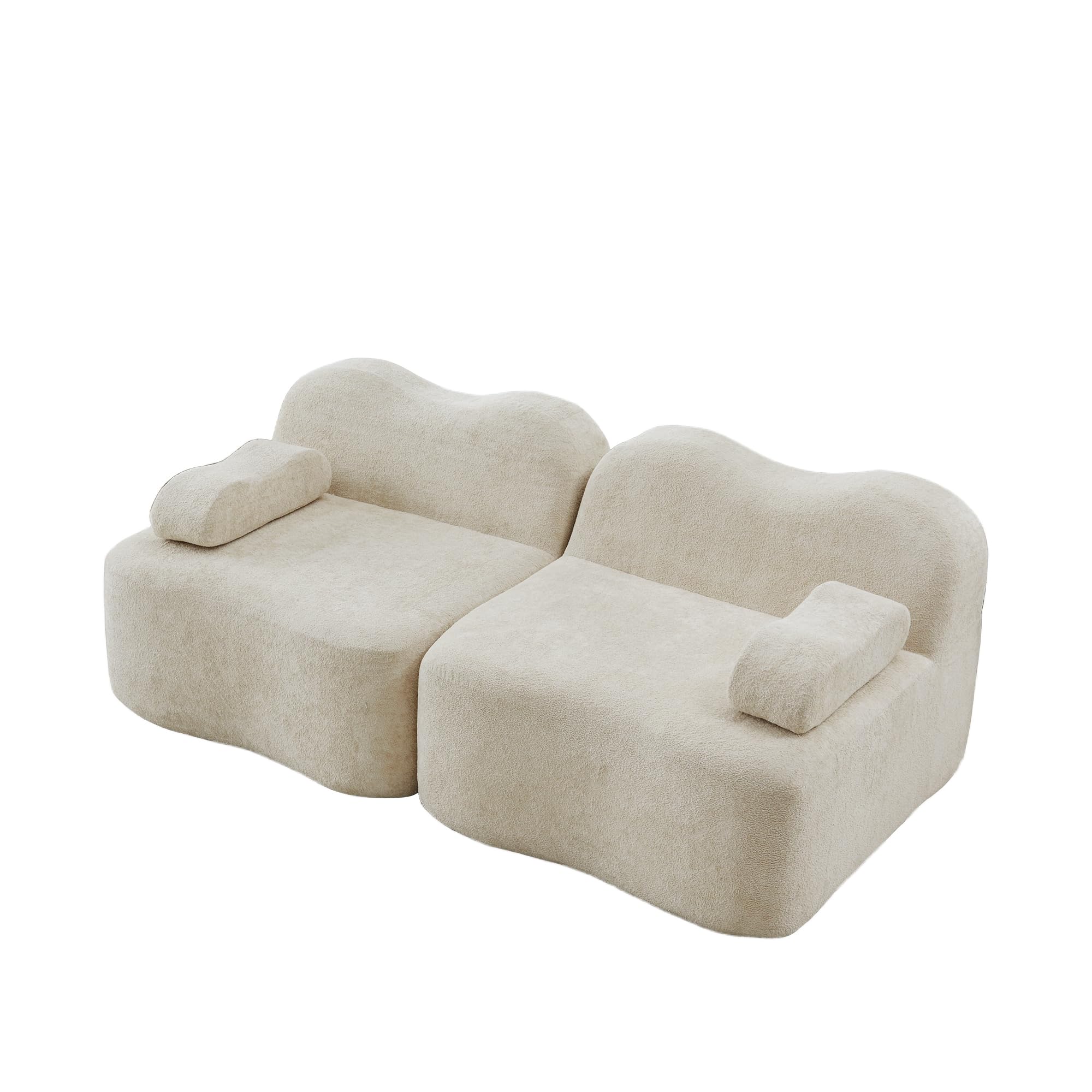MURUL Divano modulare a 2 posti, a forma di onda, cuscino profondo, braccioli mobili, per soggiorno e appartamento, non richiede montaggio, beige