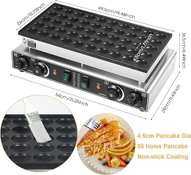 50 Holes Mini Pancake Maker,50-300℃ Temp 5 min Time Control | 1700W Dutch Pancake Pan Electric Maker Waffle Machine Nonstick Eggs Crepe Pan