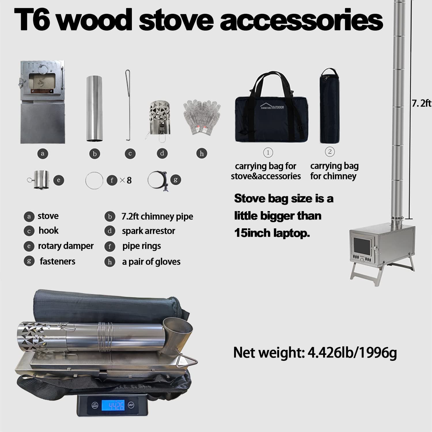 DANCHEL OUTDOOR T6 Fast Folding Pure Titanium Hot Tent Stove, Portable  Small Camp Wood Burning Stove with 7.2ft Chimney for Survival Winter  Camping Cooking, 4.4lbs : Amazon.co.uk: Sports u0026 Outdoors