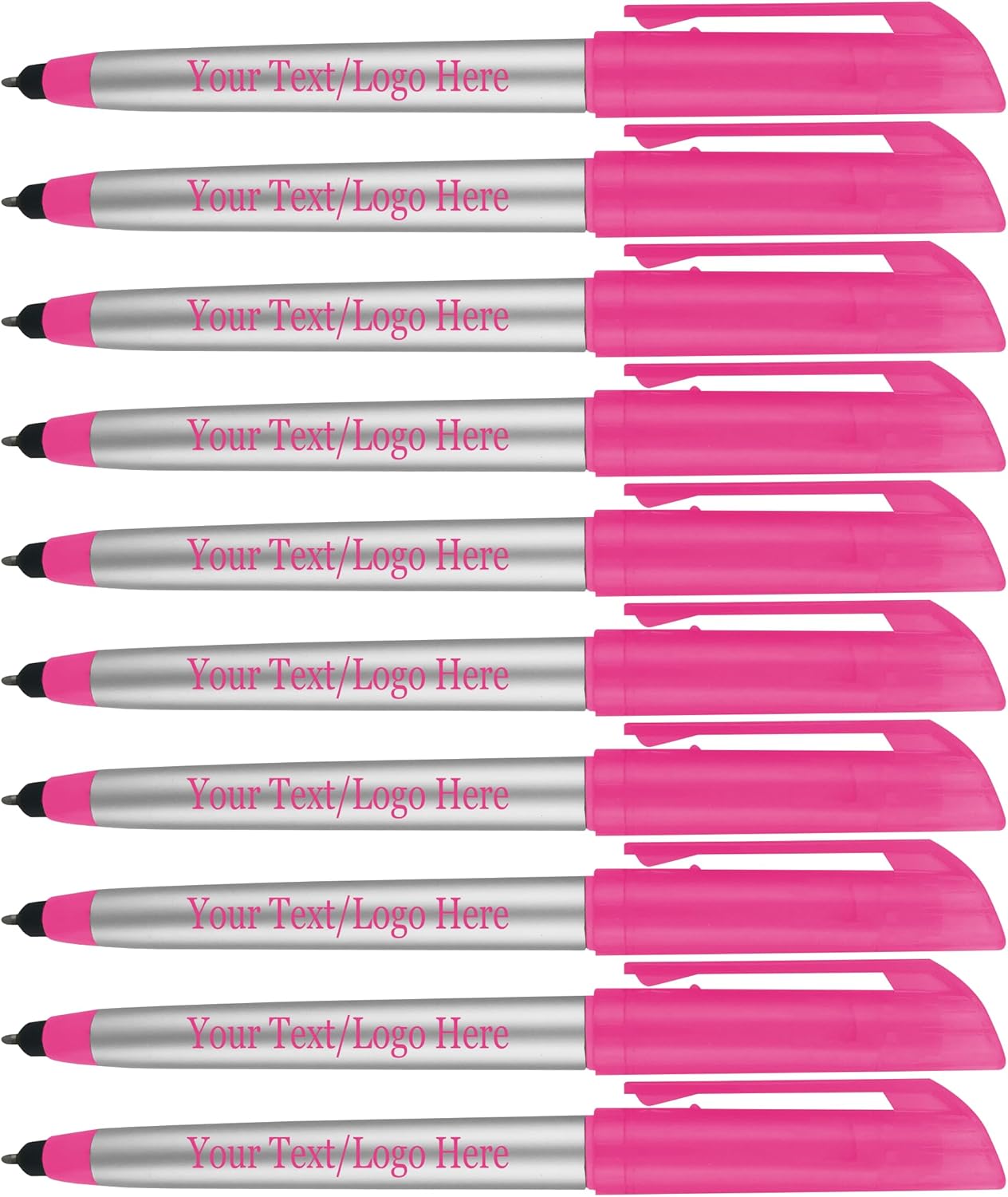 Personalized Pens with Highlighter and Stylus -250 Pack Bulk-Free Imprint - 3 In Highlighter, Ballpoint Pen, and Stylus Combo- add Custom Business Name, Logo or Gift Message- Assorted, Black Imprint