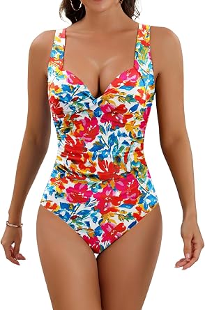 Eomenie Womens One Piece Swimsuit Tummy Control Slimming Push Up Bra Bathing Suits Wrap Twist 1 Piece Swimwear