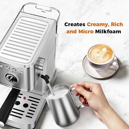 Miniatura 4 de CHULUX Elite - Máquina de café espresso de 20 bares, compacta de acero inoxidable caliente y helado con varita de vapor para cerveza americana,