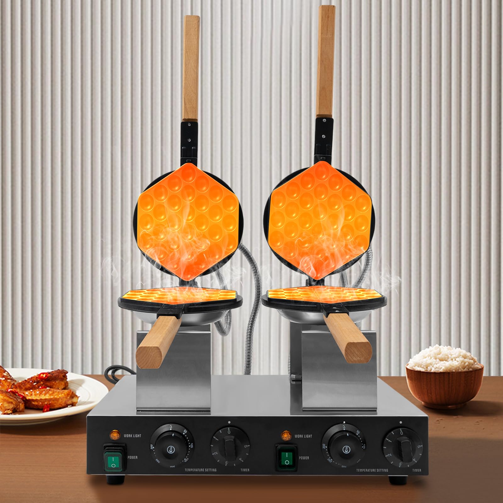 Gofrera profesional Bubble, 2830 W Huevos Gofrera con placas antiadherentes y temporizador: 0-5 minutos, gofres de huevo estilo Hong Kong Máquina de gofres comerciales para cafés, restaurantes, etc.