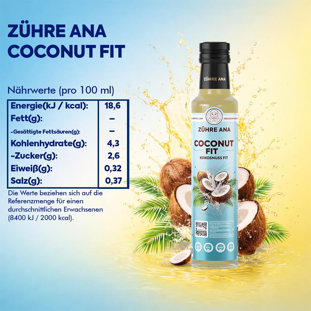 Zühre Ana Coconut Fit bebida con aroma de coco – sabor tropical, versátil, ideal para bebidas, smoothies y recetas – 250 ml