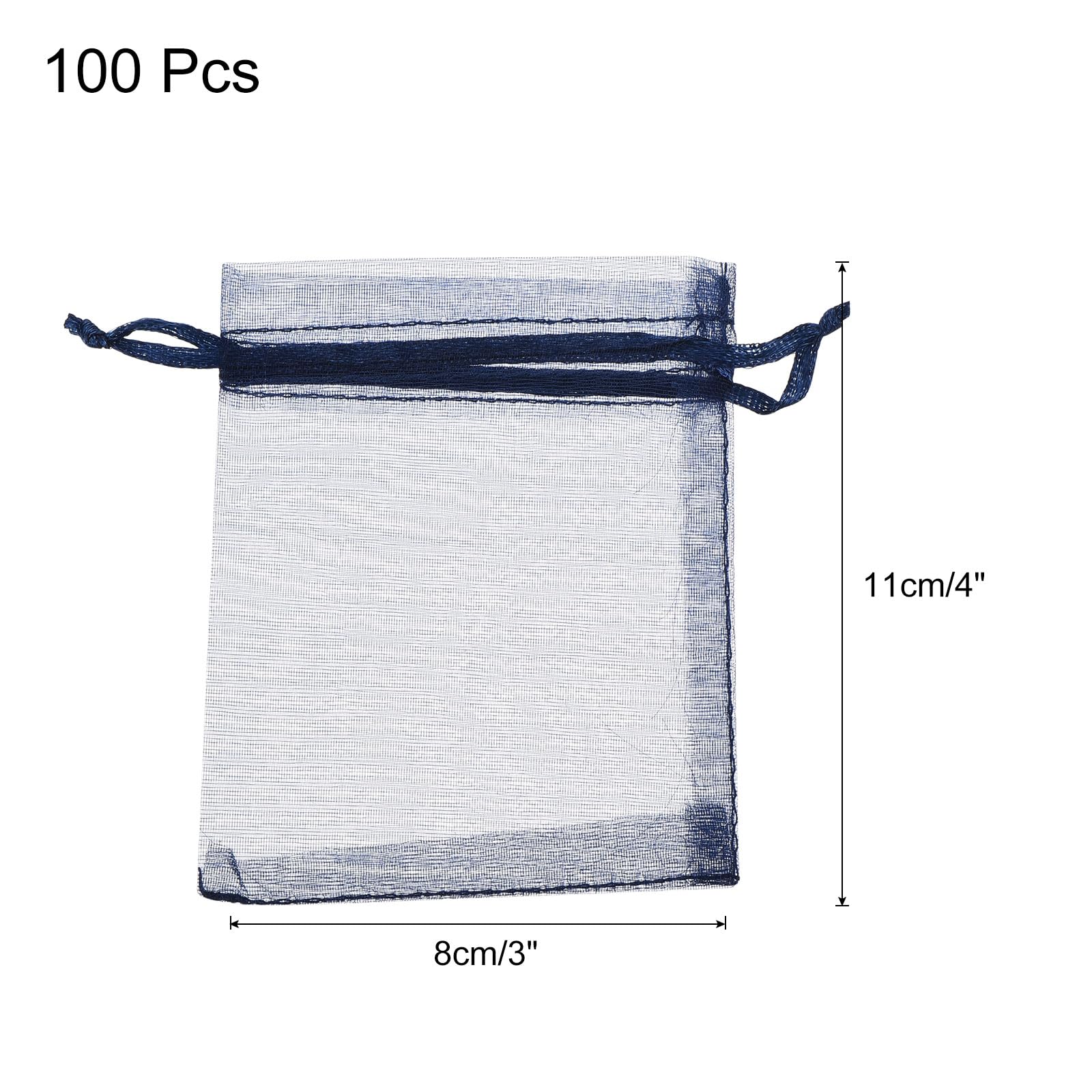 QUARKZMAN 100Pz Sacchetti Organza 8x11cm con Cordoncino, Buste Regalo Trasparente, Sacchettini Bomboniere Sacchetti per Gioielli per Regali, Matrimoni, Feste, Natale, Blu Scuro