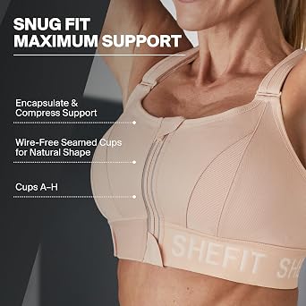 SHEFIT Women's Traditional Sports Bra with Zip-Front Closure