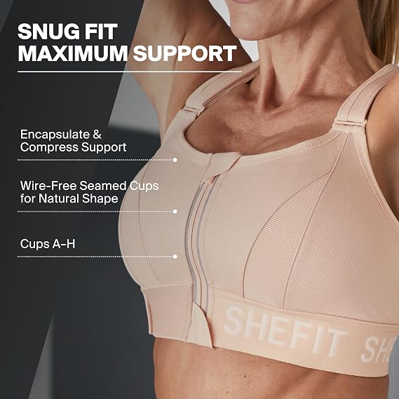 SHEFIT Women's Traditional Sports Bra with Zip-Front Closure