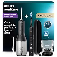 Irrigatore orale senza filo Philips Sonicare Power Flosser 3000 e spazzolino elettrico DiamondClean 9000