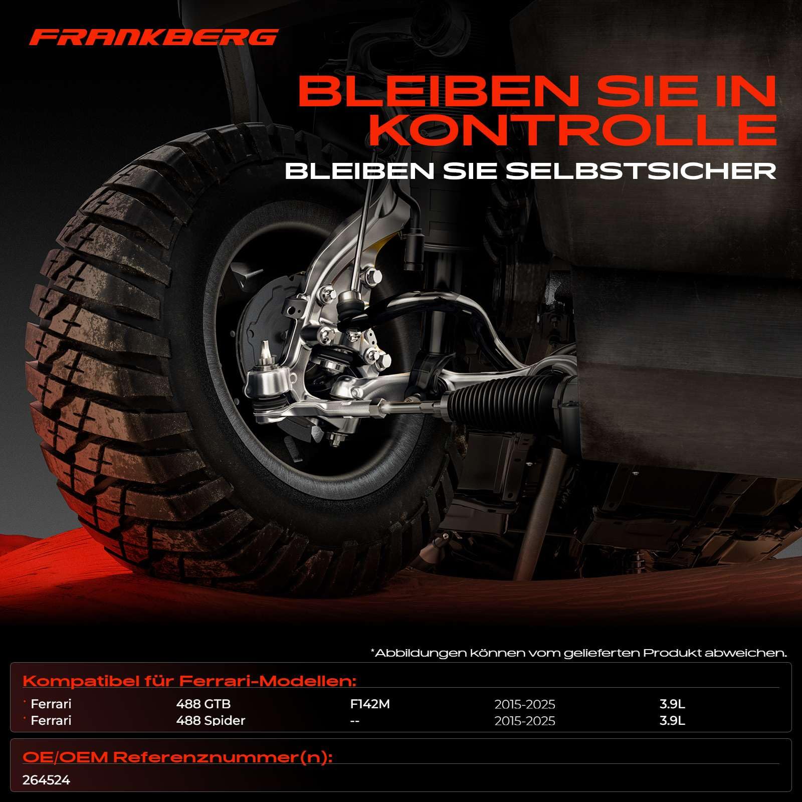 Frankberg Wahacz osi przedni, prawy, dolny, kompatybilny z 488 Spider 488 GTB F142M 3,9 l 2015-2025, zamiennik # 264524 | Kompatybilny z 488 Spider, 488 GTB F142M