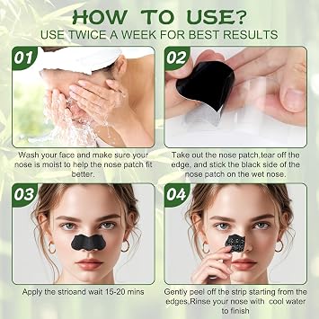 Blackhead Remover Strips,80 Pcs Charcoa Pore Strips Deep Cleansing Nose Strip Blackhead Face Blackhead Remover Suitable for All Skin Types Effective for Men and Women(Black)