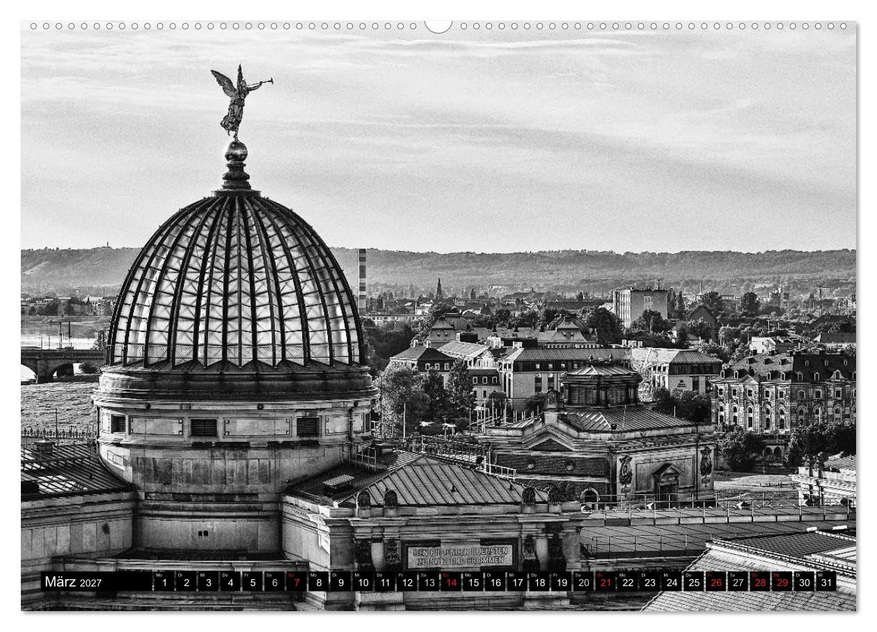 CALVENDO - Dresden Faszination Schwarz Weiss (Wandkalender 2027 DIN A2 quer), Monatskalender: Die wunderschöne Barockstadt Dresden in faszinierenden Bildern des Fotografen Dirk Meutzner