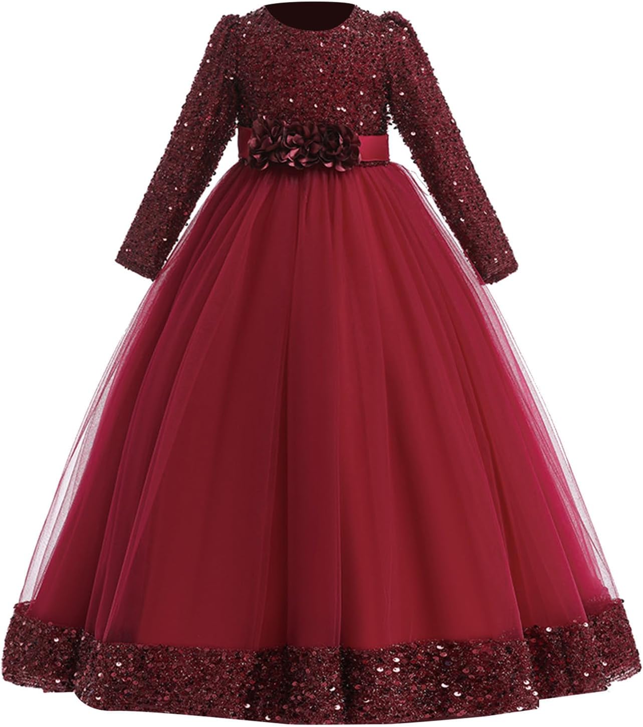 Trendy Sequin Dresses for Kids Girls Long Sleeve Shiny Floral Pleated Comfortable Cute Princess Formal Party Casual Children Teenager Dress