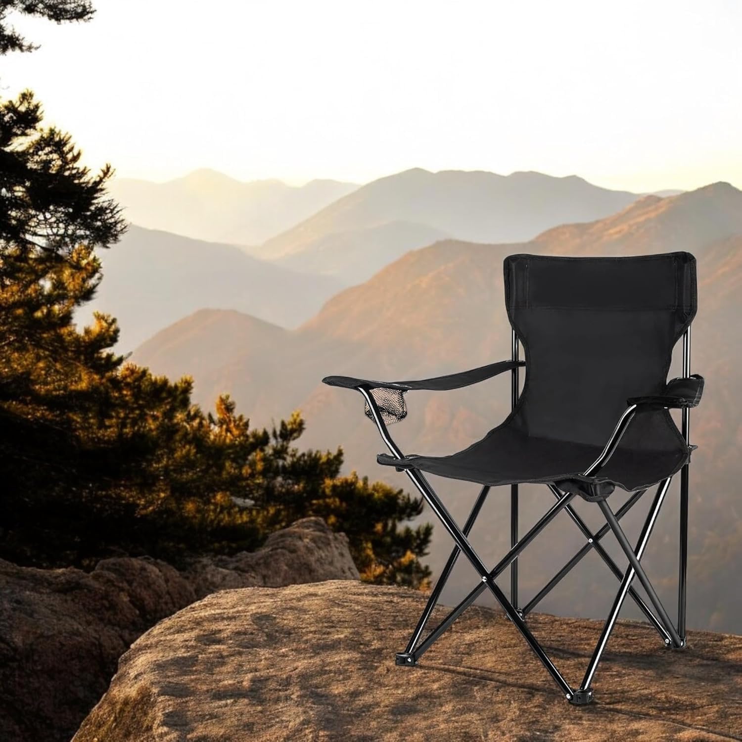 TIENDA EURASIA - Silla Playa Plegable o Camping con Funda de Transporte | Pack 2 Ud | Estructura de Acero Resistente | Asiento de Lona Impermeable | Negro | Medidas 50x50x80 cm