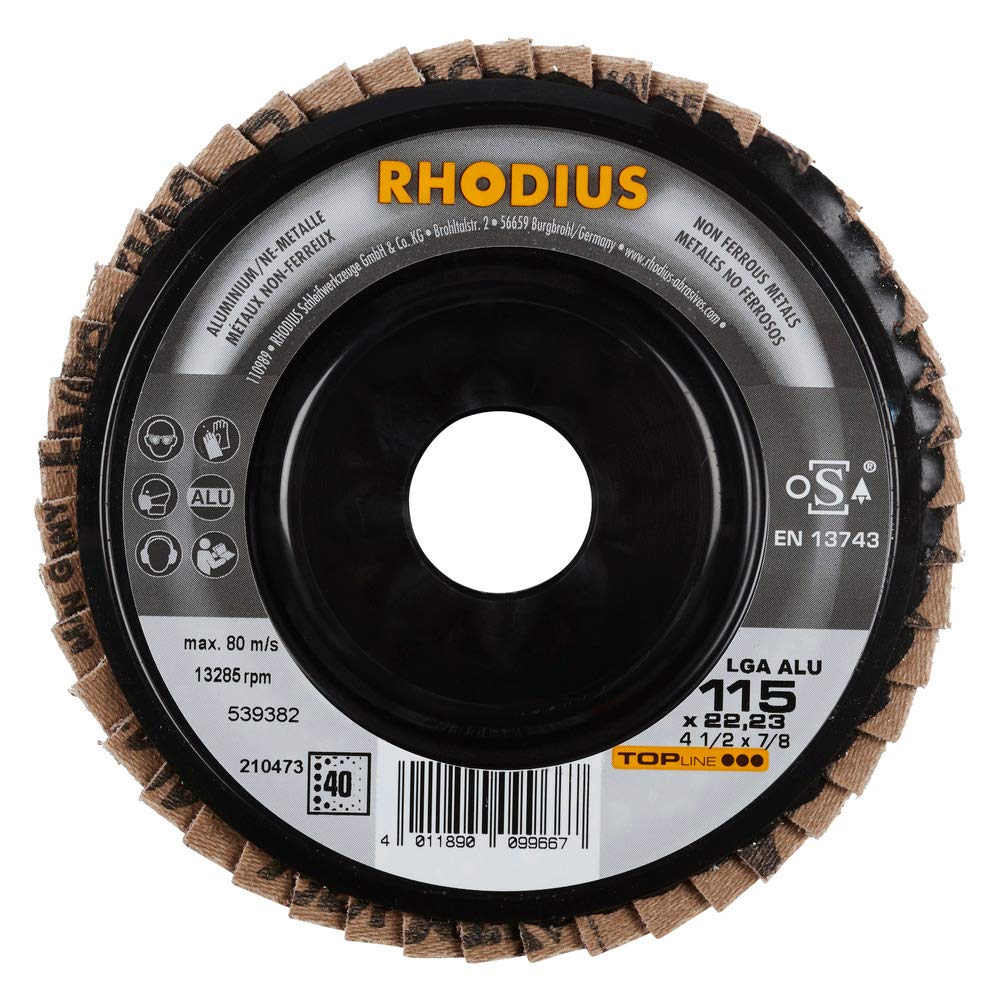 RHODIUS LGA ALU Lot de 10 disques à lamelles Ø 125 K60 pour aluminium, métaux non ferreux, bois