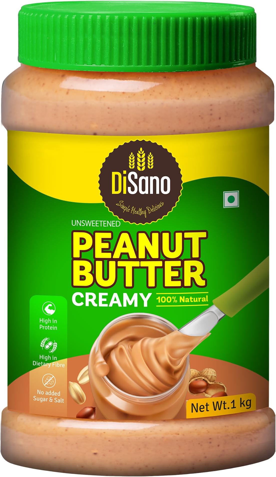 DiSano Peanut Butter, All Natural, Creamy, Unsweetened, 30% Protein, Gluten Free, Non GMO, 1Kg