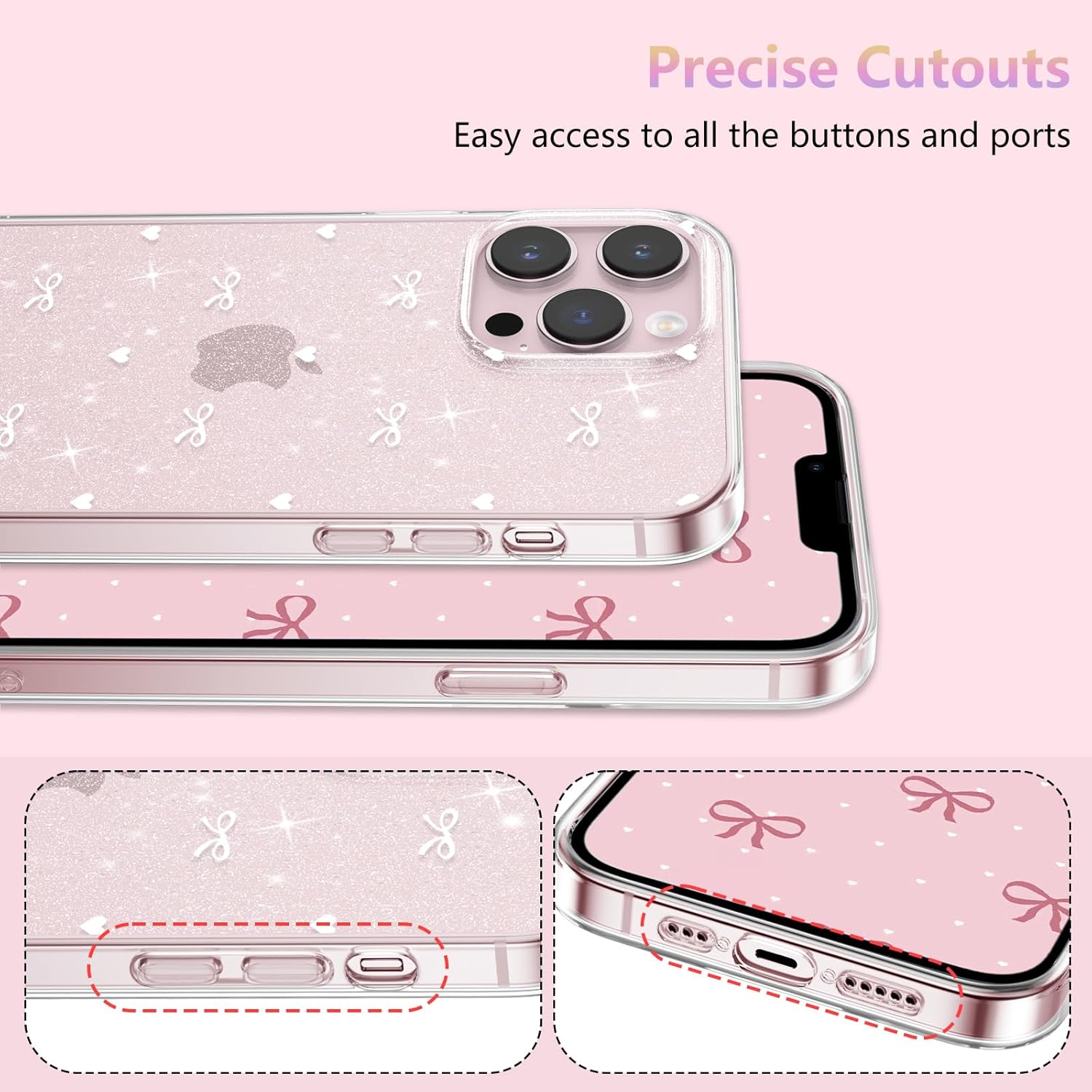 ZTOFERA for iPhone 13 Pro Max Case Glitter,Cute Clear Ribbon Bow Tie Aesthetic Phone Case,Sparkly Bling Trendy Soft Shockproof Protective Phone Cover for Women Girls,White - Image 3