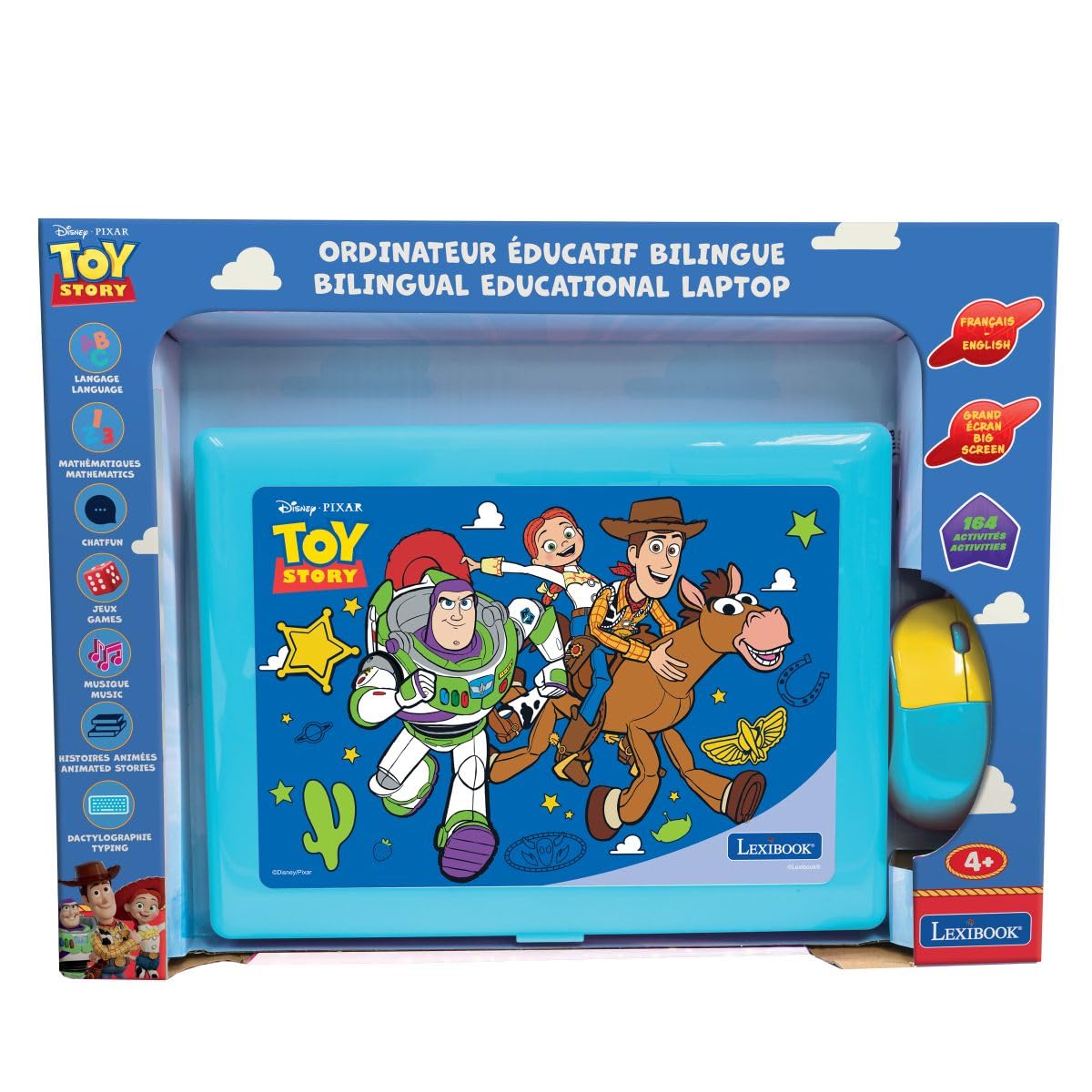 Lexibook, Toy Story Computadora Educativa, JC601TSi1LXB | Inglés/Francés, 164 actividades, Matemáticas, Juegos de lógica, Modo de música, Pantalla LCD
