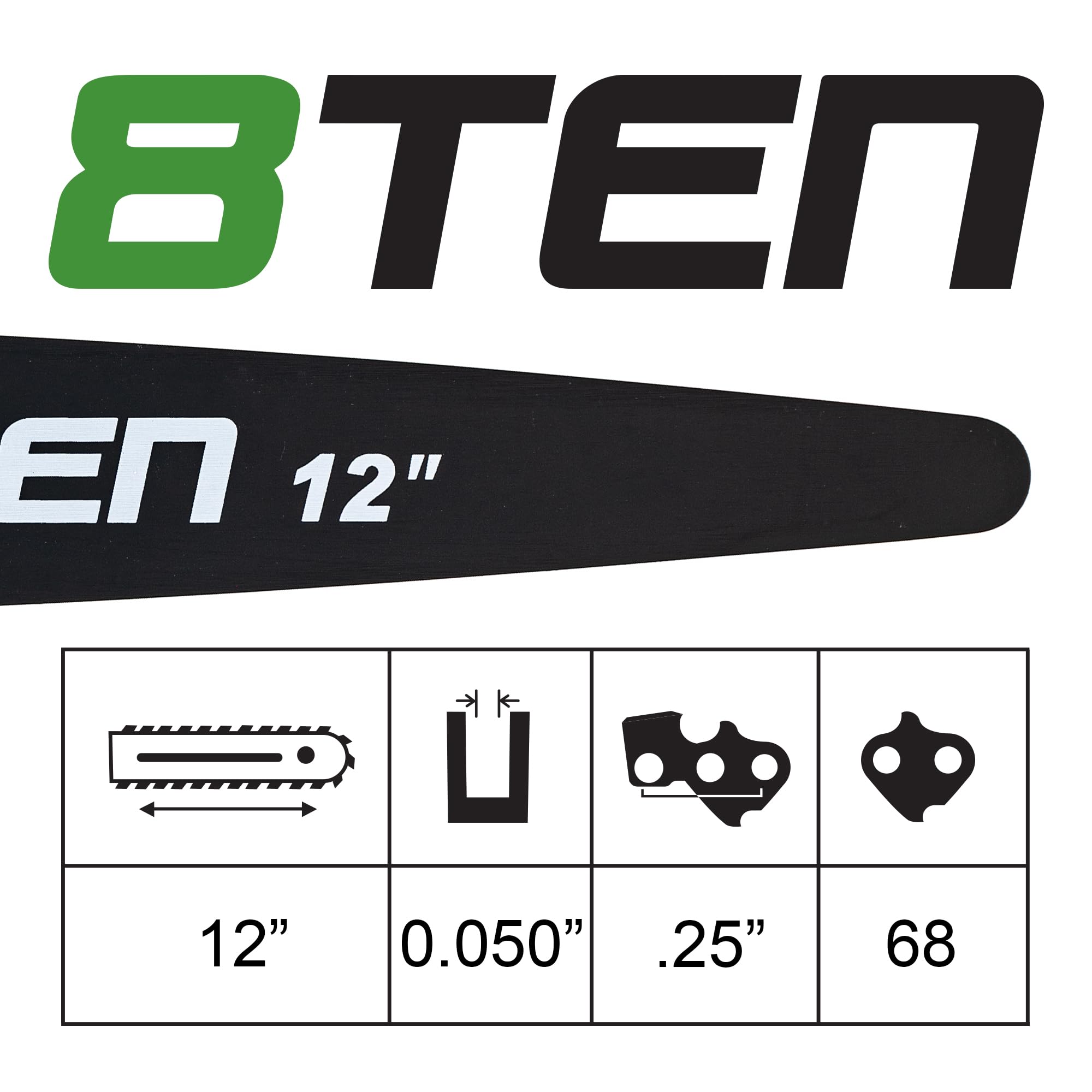 Amazon.com: 8TEN 12 Inch Chainsaw Guide Bar .050 Gauge 1/4 Pitch
