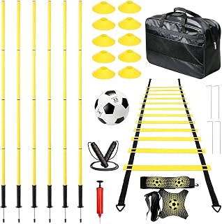 26PCS Soccer Agility Training Equipment Set Football Speed Drill Footwork Sports Practice Aid 6 Poles 10 Disc Cones 1 Belt Ladder Skip Rope Carry Bag