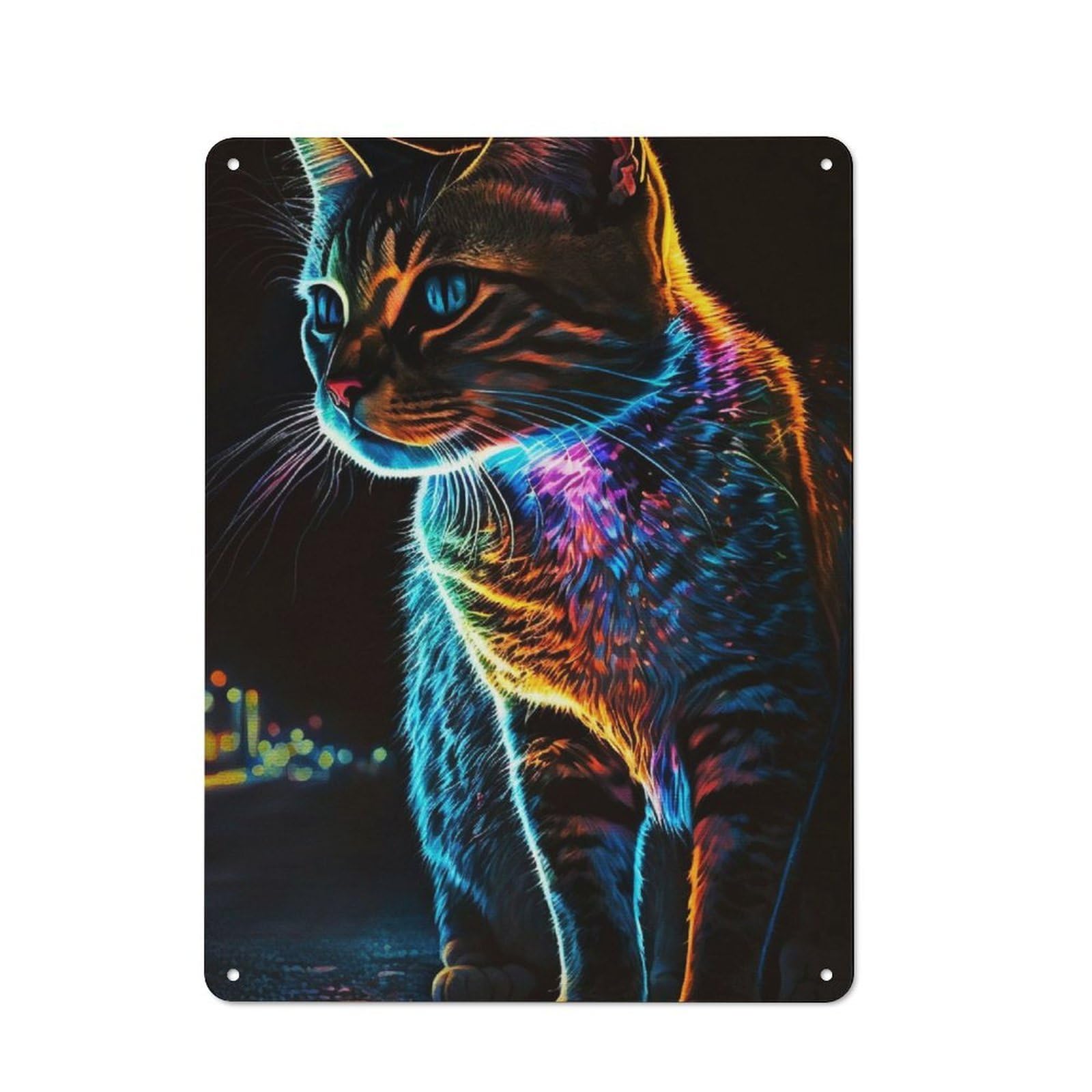 Junmoney Realistic Cat Night Time Rustic Tin Sign 40X30cm Featuring For Garage Or Workshop, For Updating Garage And Workshop After Moving
