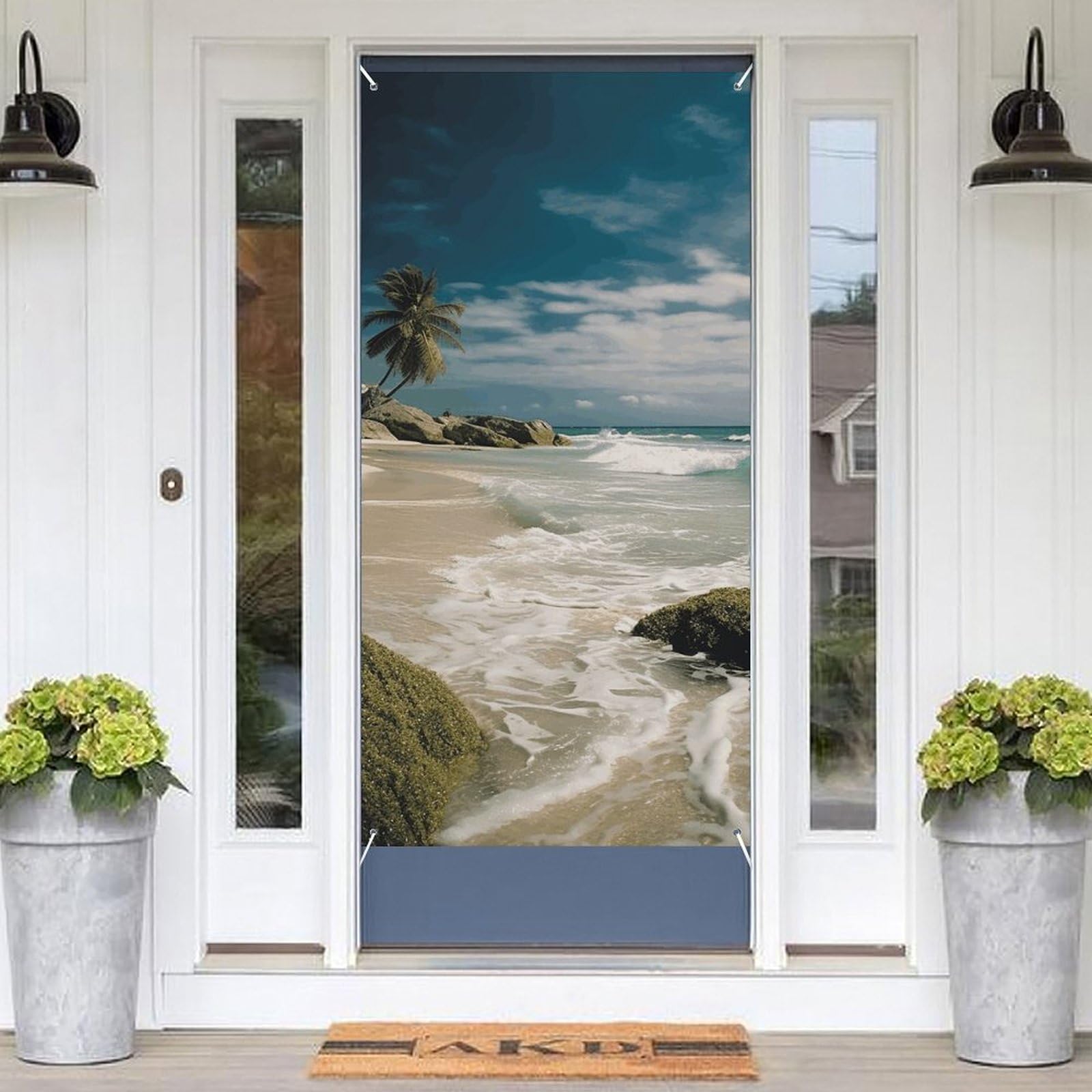 KLOPH Door Cover Decoration Welcome DoorBanner Porch Sign Photo Background Door Curtains for Doorway Privacy Window Curtain Beach Porch Cover Indoor Outdoor Decor 70.9x35.4in