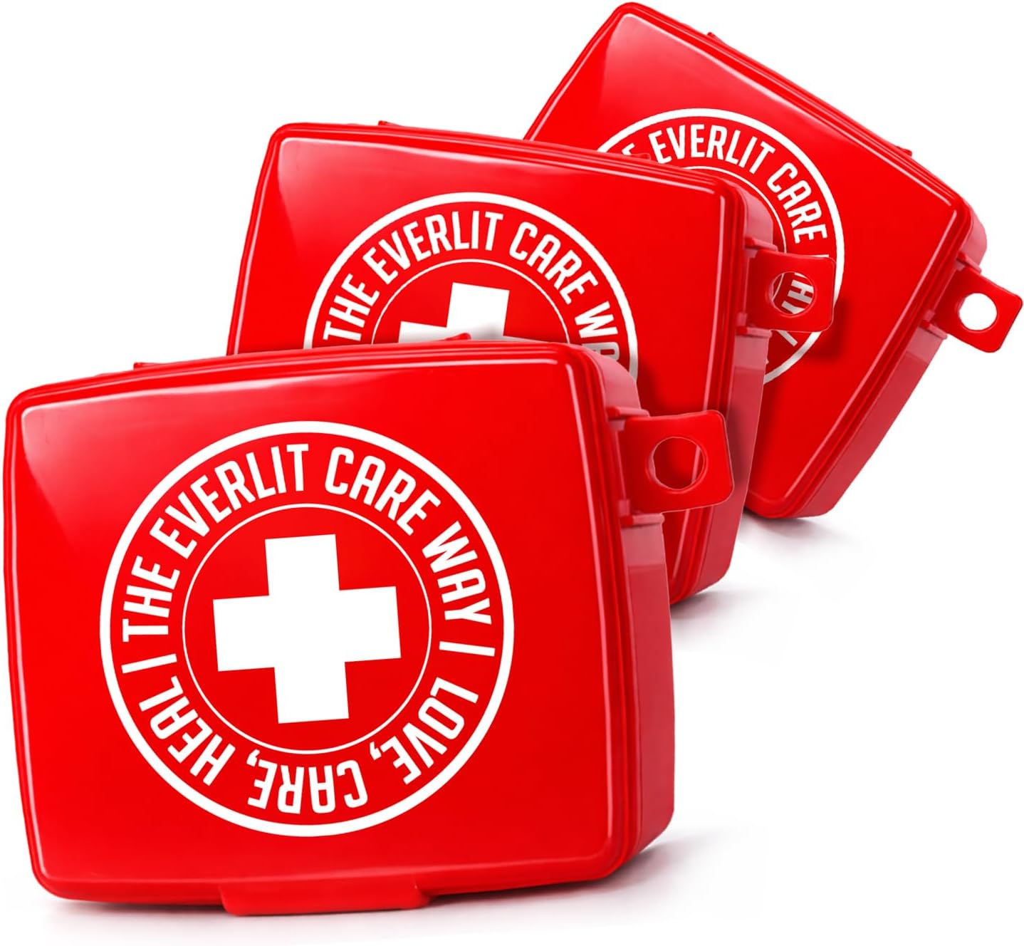 EVERLIT Pocket-Aid Kit | Travel-Friendly Hard-Shell Cases with 50 Items for Cuts, Scrapes, Burn & Wound Care | Pack of 3 Mini First Aid Kits for Travel, Outdoor, School, Camping, Home, Office (White)