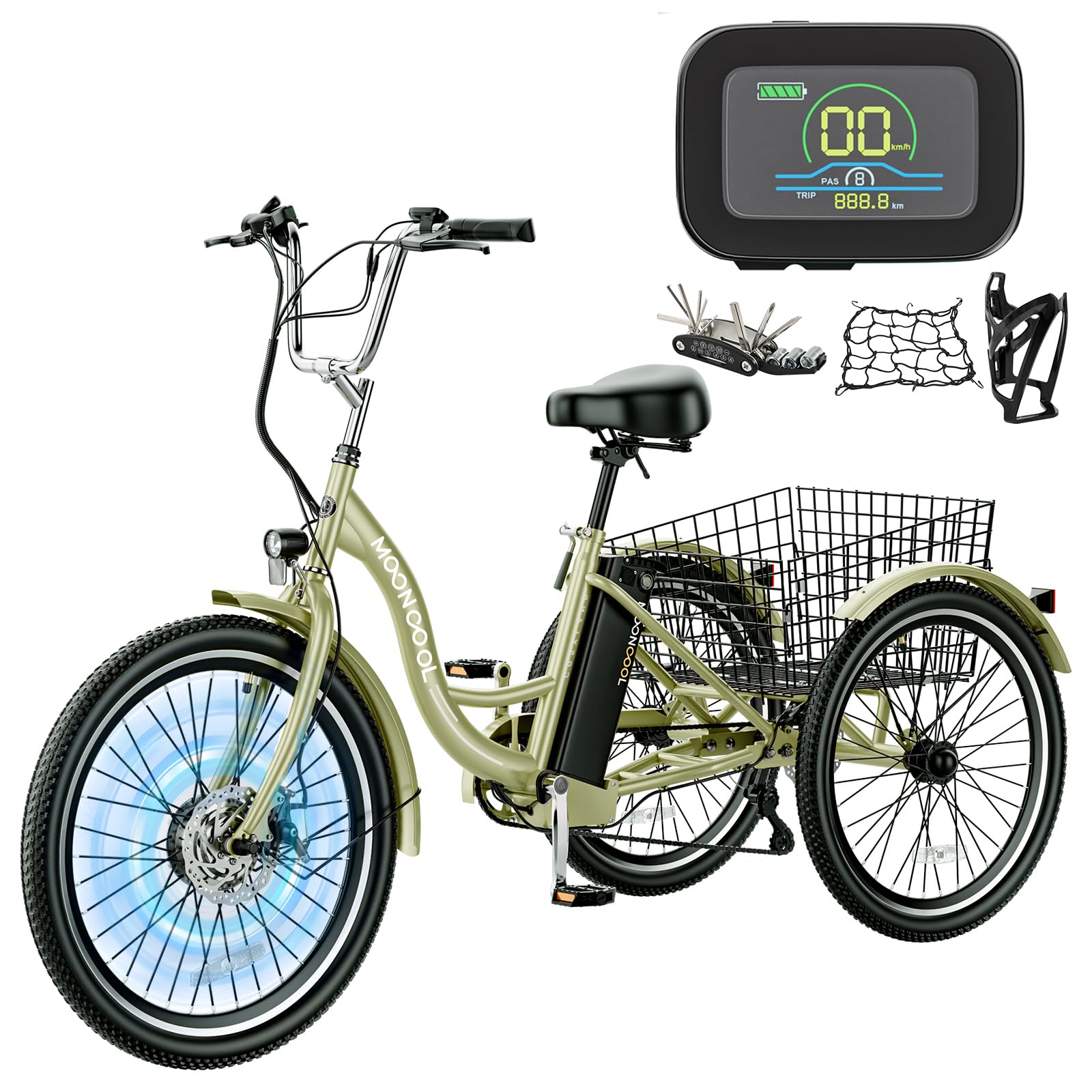 MOONCOOL Electric Tricycle for Adults, 350W 36V Electric Trike Motorized Three Wheel Electric Bicycle, 7 Speeds 3 Wheels Adult Electric Tricycle with Large Basket