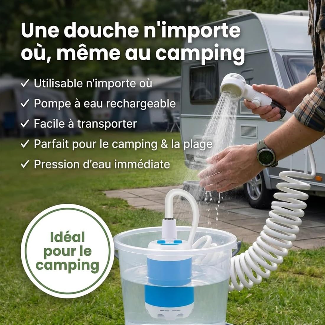 Craftaison Tragbares Wasserpumpen-Set Aufladbare Outdoor Brause, Überall & Jederzeit Duschen, Komplettes Zubehör, Geeignet für Außenduschen, Autowaschanlagen, Tierbäder, Gärten