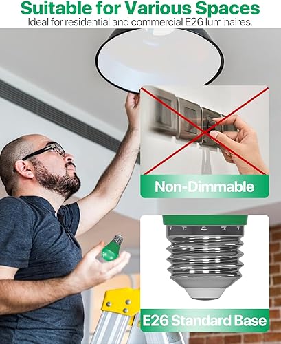 Miniatura 6 de ORALUCE Bombilla verde de porche equivalente a 40 vatios, bombillas LED A15 para decoración e iluminación de fiestas de Halloween, Navidad, bombilla