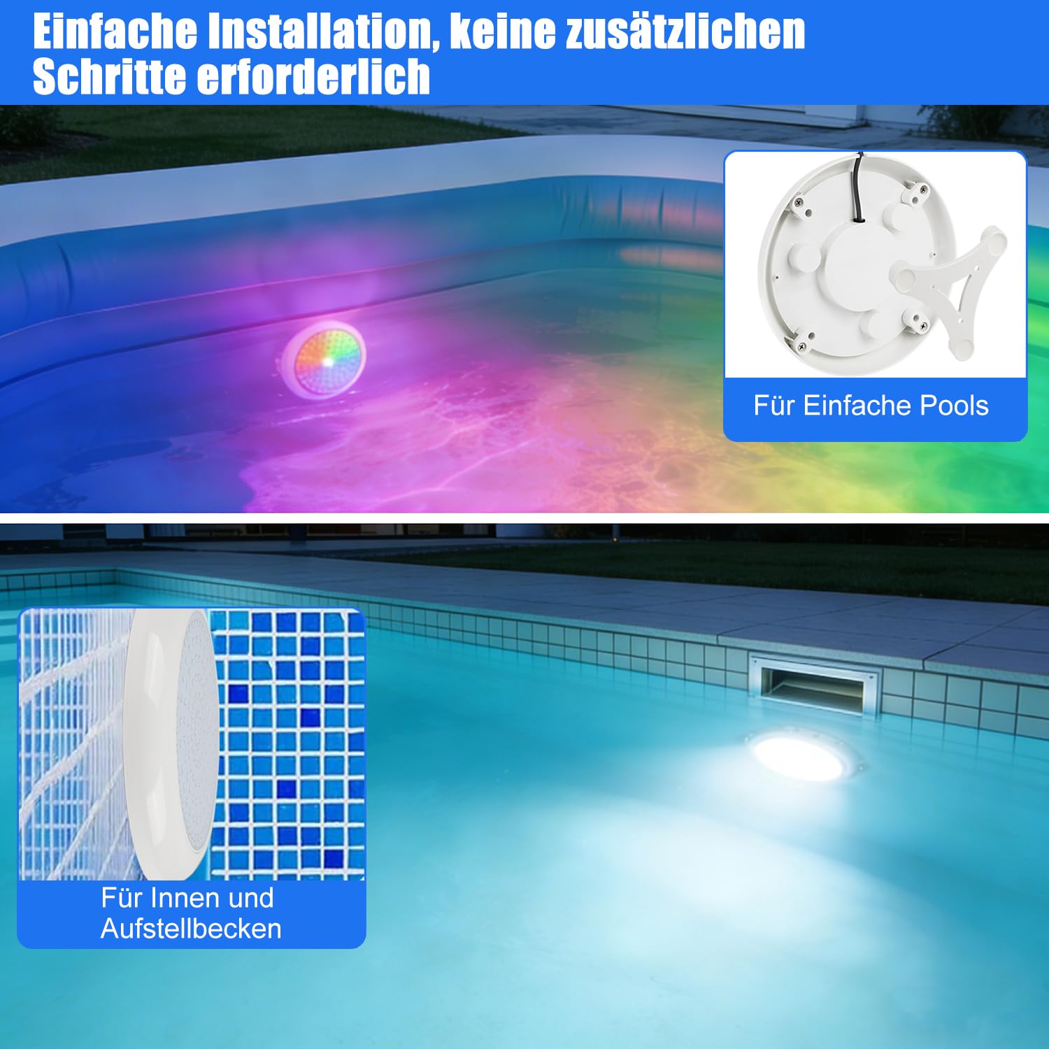 COOLWEST RGB LED Poolbeleuchtung, 24W Poolscheinwerfer mit Magnet, Pool Lichter Unterwasser mit APP-Kontrolle IP68 Wasserdicht für Stahlwandpools, Aufstellpool, Framepools, 7m Kabel, 12V, Dimmbar